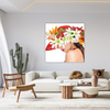 Canvas Print Woman Flowers Spring Hat 90X90 cm