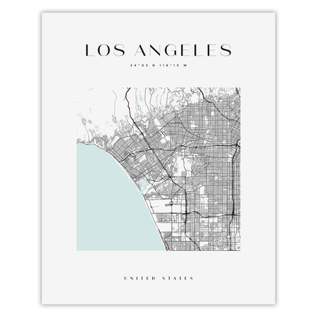 Poster Los Angeles city map square 40X50 cm + gold frame