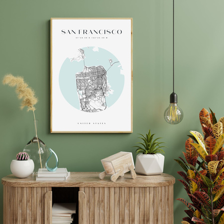 Poster San Francisco city map circle 40X50 cm + gold frame