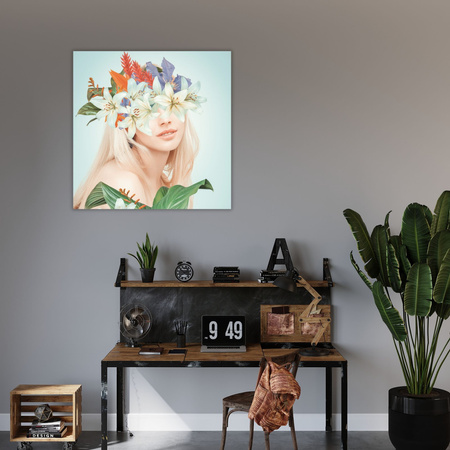 Canvas Print Smiling Girl Flowers Spring 90X90 cm