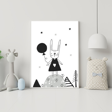 Children's poster Rabbit with a balloon 40X50 cm + gold frame