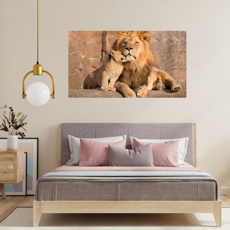 Canvas Print Lion and Lion Cub Nature Rocks Light 100x80 cm
