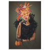 Canvas Print Lady with Cat Flowers Black 80x120 cm