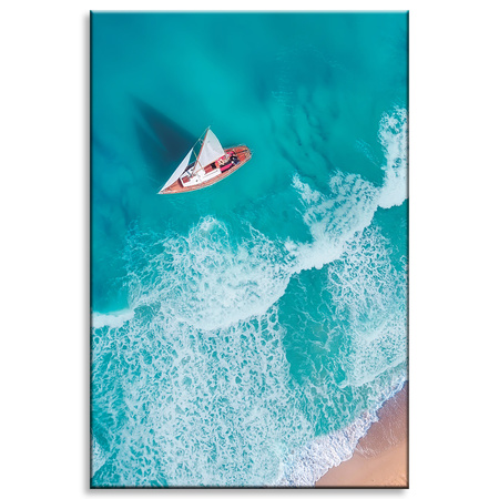 Canvas Print Sailboat Waves Sand Shore 80x120 cm