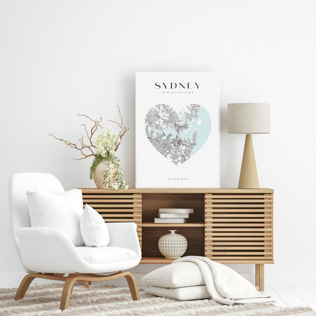Poster Sydney city map heart 40X50 cm + gold frame