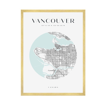 Poster Map of Vancouver city circle 40X50 cm + gold frame