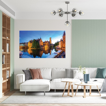 Canvas painting River City Evening Oil Style 100x80 cm