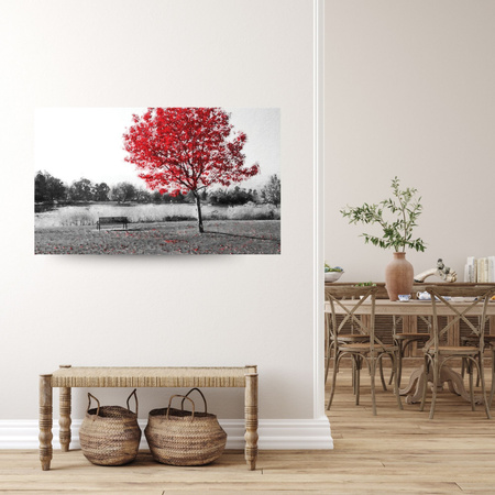 Canvas Print Gray Red Leaves Contrast 100x80 cm