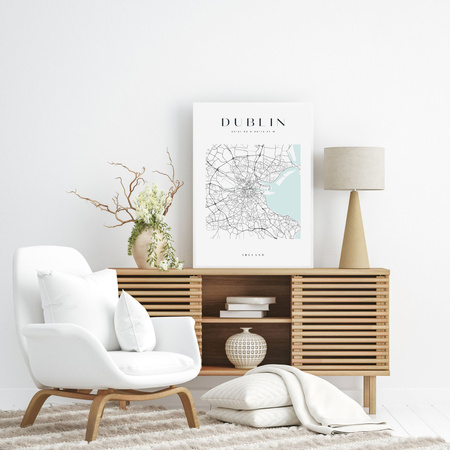 Poster Dublin city map square 40X50 cm + gold frame