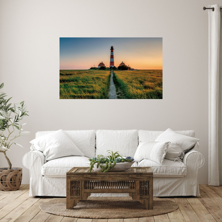 Canvas Print Town Lighthouse White and Red Sunset 100x80 cm