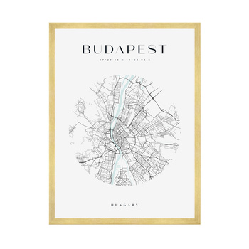 Poster Budapest city map circle 40X50 cm + gold frame