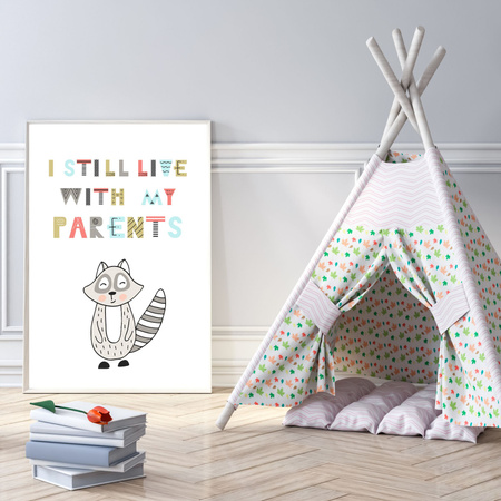 Children's poster I still live with my parents 40X50 cm + gold frame