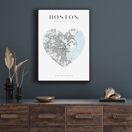 Poster Boston city map heart 40X50 cm + gold frame