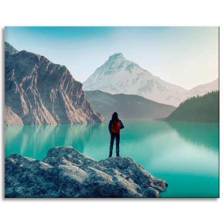 Canvas Print Mountain Climbing Lake Nature Landscape 100x80 cm