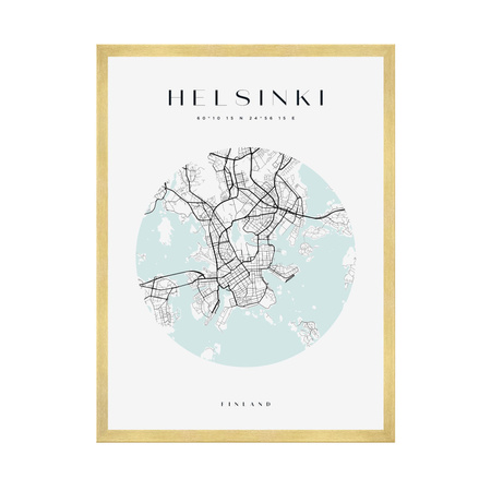 Poster Map of Helsinki city circle 40X50 cm + gold frame