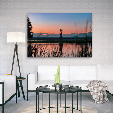Canvas Print Windmill Sky Nature Sunset Lake Grass 90x60