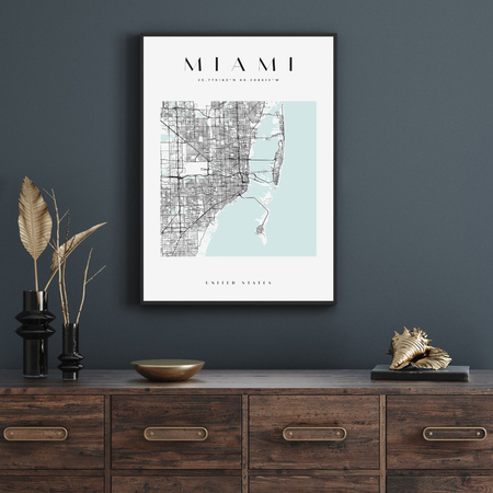 Poster Miami city map square 40X50 cm + gold frame