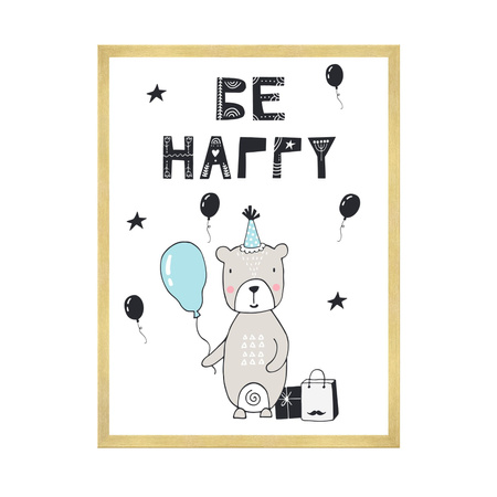 Be happy Birthday Poster 24X30 cm + gold frame