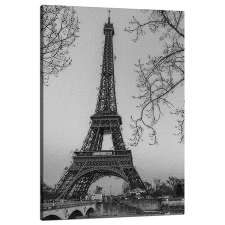 Canvas Print Black and White Eiffel Tower France Retro 80x120 cm
