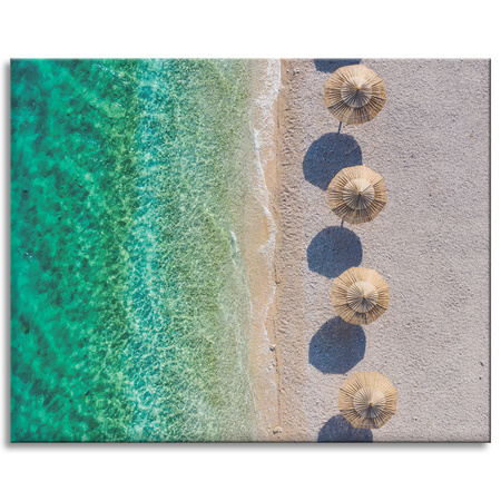 Canvas Print Shore Waves Calm Straw Umbrellas 100x80 cm