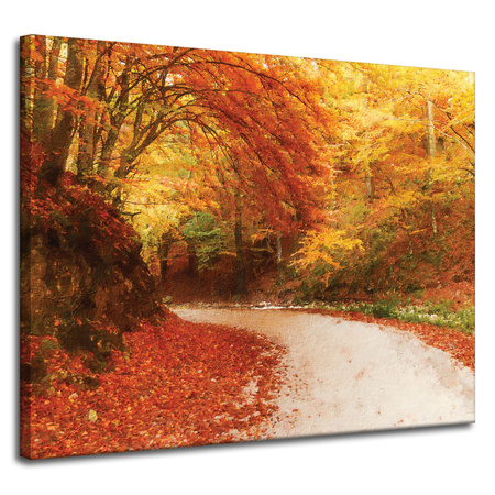 Canvas Print Path in Autumn Forest Colorful Leaves 100x80 cm