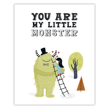 Children's poster You are my little monster 24X30 cm + turquoise sea frame