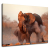 Canvas Print Elephants Orange Sky Smoke Art 100x80 cm