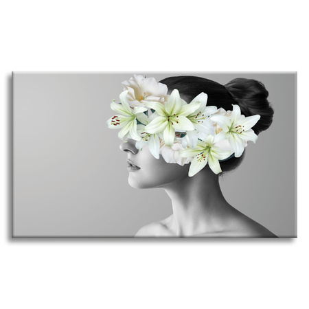 Canvas Print Black and White Woman Flowers 120x80 cm
