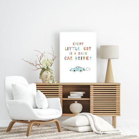 Children's poster Every little boy is a race car driver 40X50 cm + gold frame