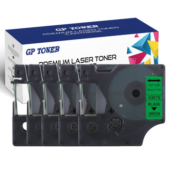 5x DYMO D1 6mm 7m Green/Black Tape GP-DY43619 x5