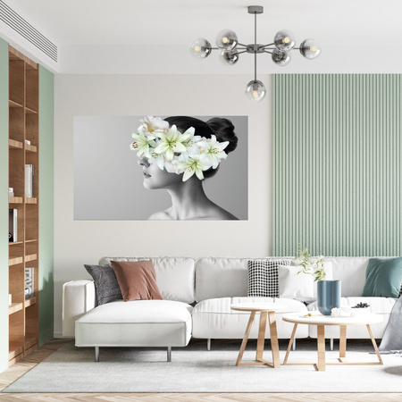 Canvas Print Black and White Woman Flowers 120x80 cm