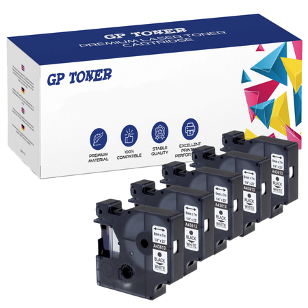 5x Tape for DYMO D1 43613 7m 6mm white black replacement GP-DY43613 x5