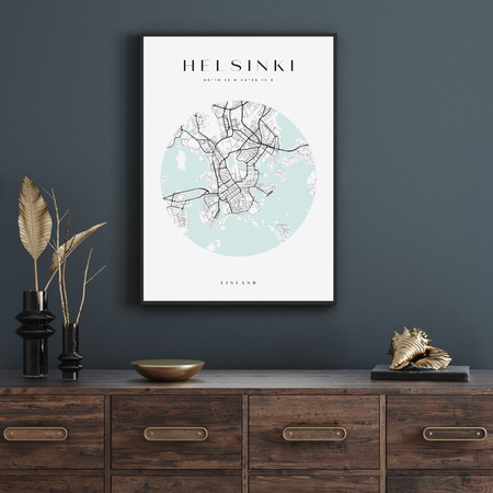Poster Map of Helsinki city circle 40X50 cm + gold frame