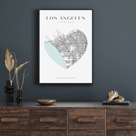 Poster Los Angeles city map heart 40X50 cm + gold frame