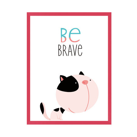 Children's poster Kitten be brave 21X29.7 cm + amaranth frame
