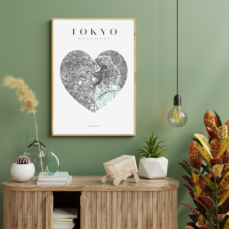 Poster Tokyo city map heart 40X50 cm + gold frame