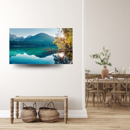 Canvas Print Sun Over Mountains Lake Water Peace 100x80 cm