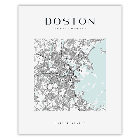 Poster Boston city map square 40X50 cm + gold frame