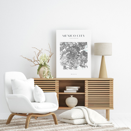 Poster Map of Mexico City square 40X50 cm + gold frame