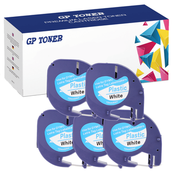 5x Dymo LetraTag 59422 Tape 12mm x 4m White Plastic - replacement GP-DY59422 x5