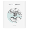 Poster Hong Kong city map circle 40X50 cm + gold frame
