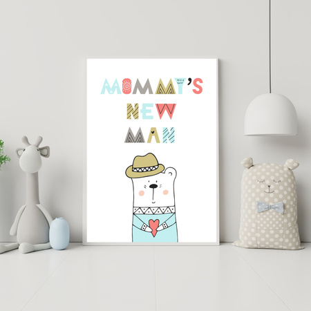 Children's poster Mommy's new man 40X50 cm + gold frame