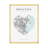 Poster Boston city map heart 40X50 cm + gold frame