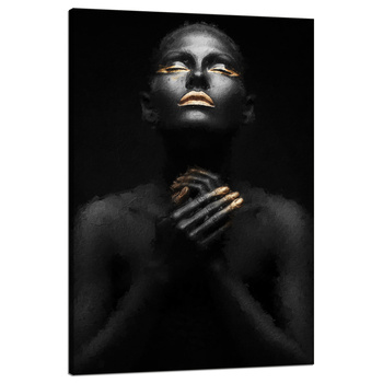 Canvas Print Black Woman Gold Nails Lips Eyes 80x120 cm