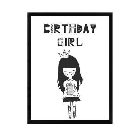 Birthday Poster Birthday girl 21X29.7 cm + black frame