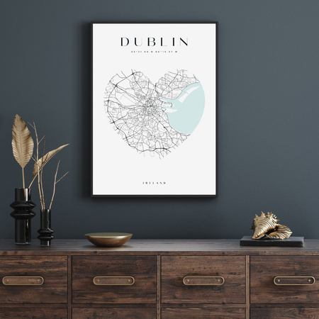 Poster Dublin city map heart 40X50 cm + gold frame