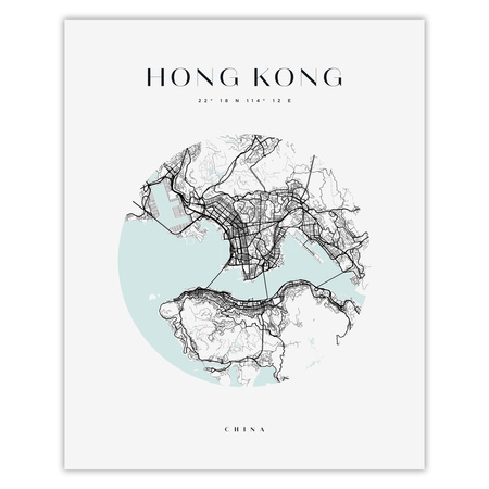 Poster Hong Kong city map circle 40X50 cm + gold frame