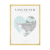 Poster Vancouver city map heart 40X50 cm + gold frame