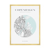 Poster Map of Copenhagen city circle 40X50 cm + gold frame