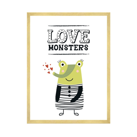 Children's Love monsters poster 40X50 cm + gold frame